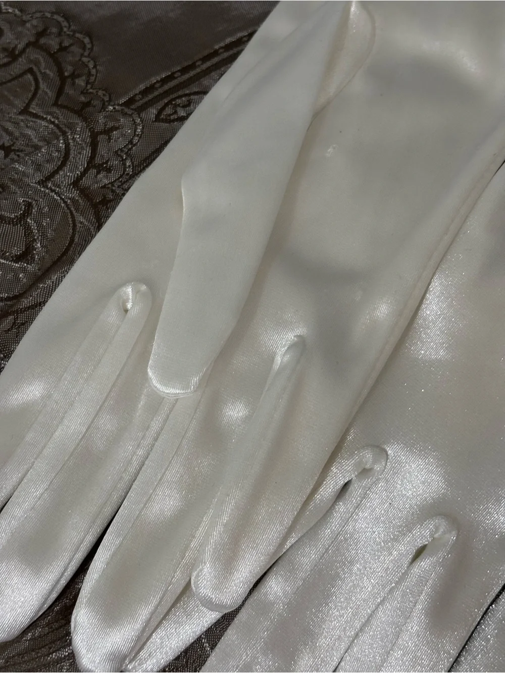 Classic Pearl White Satin Evening Gloves